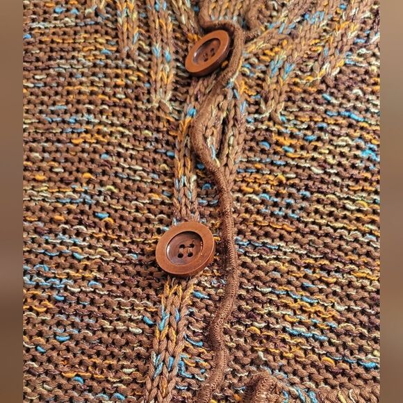 BCBG MAXAZRIA Brown Burnt Orange Chunky Nubby Open Knit Cardigan Sweater M - Picture 4 of 10